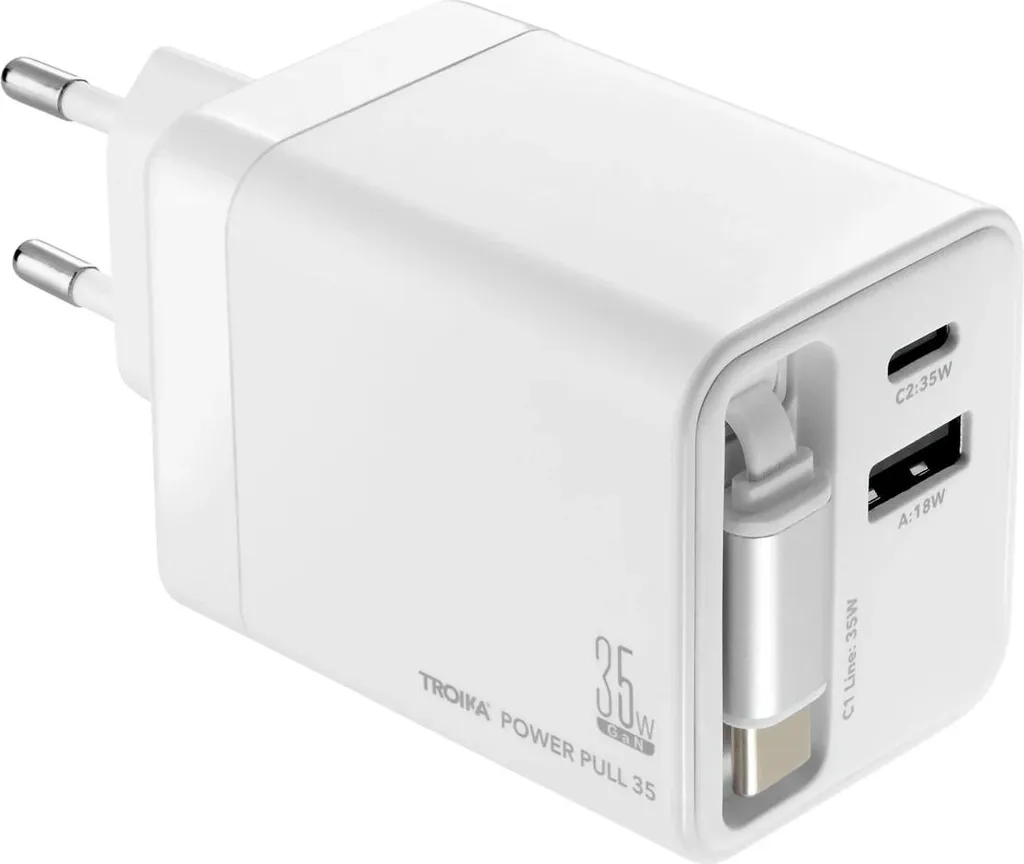 POWER PULL 35 TROIKA : Charge rapide 35W et enrouleur de câble USB-C