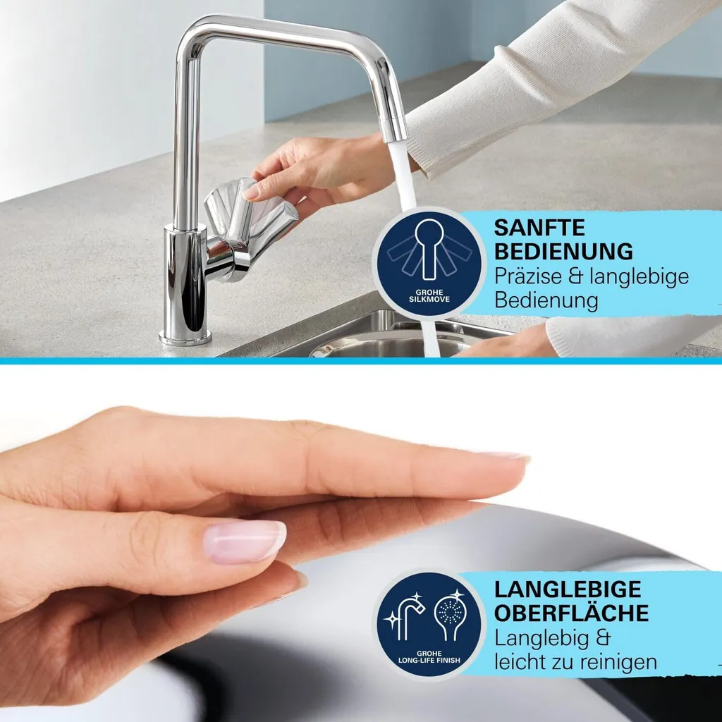 Mitigeur Evier Grohe Get Chrome avec Bec Pivotant et Douchette 2 Jets - 12