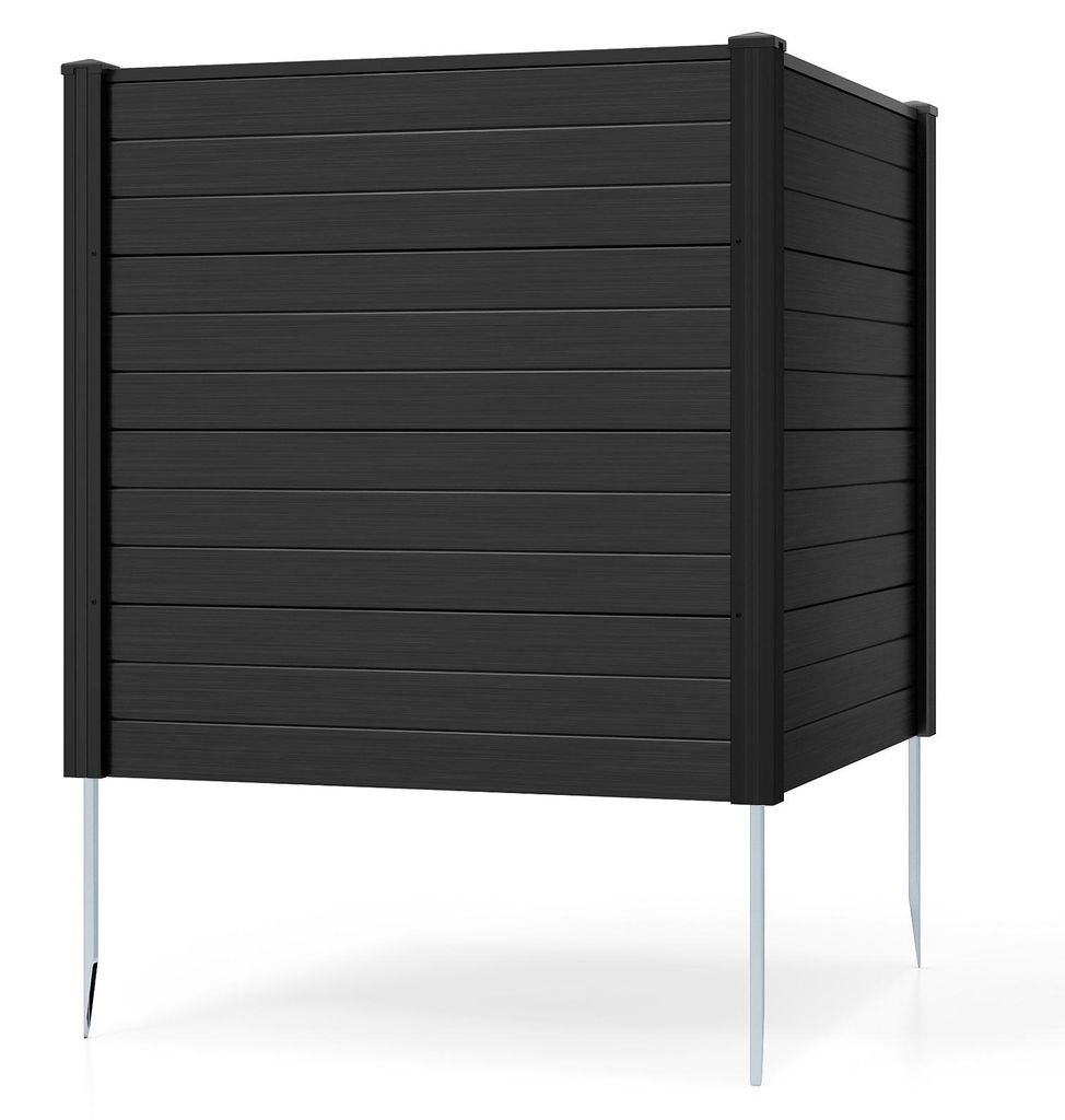 COSTWAY 2-tlg. Gartenzaun 123x123cm, Zaun mit Pfosten aus verzinkte Metall & Schutzkappen, dekorativer Sichtschutzzaun freistehender Steckzaun Schwarz