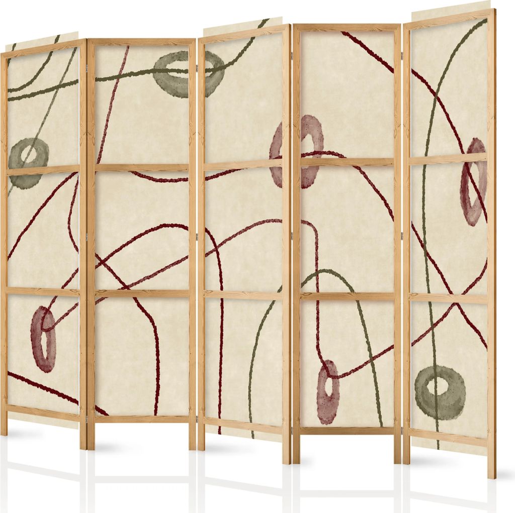 5-teiliger Einseitiger Vlies Japanischer Paravent - Bead Labyrinth - Minimalist Abstraction on a Worn Background 225x172 cm Muster a-A-10528-bh-b