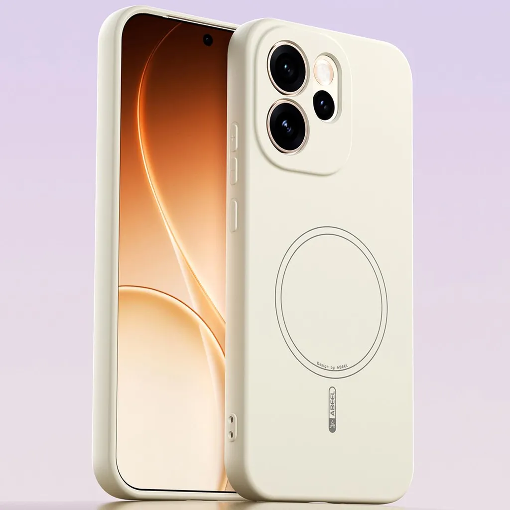 Custodia magnetica per Oppo Reno15 Pro Max, compatibile con MagSafe, silicone liquido, resistente agli urti e ai graffi Beige