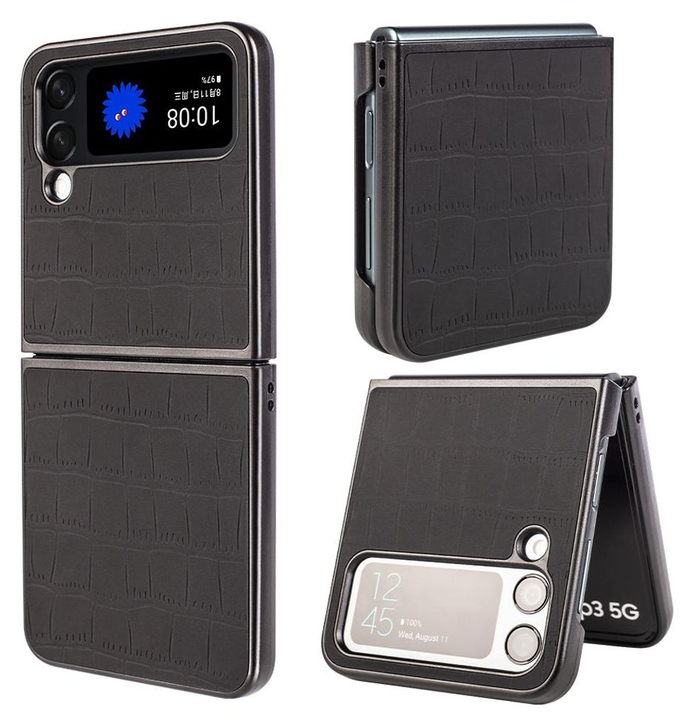 Samsung Galaxy Z Flip4 Design Crocodile Texture Schwarz Produktbild 