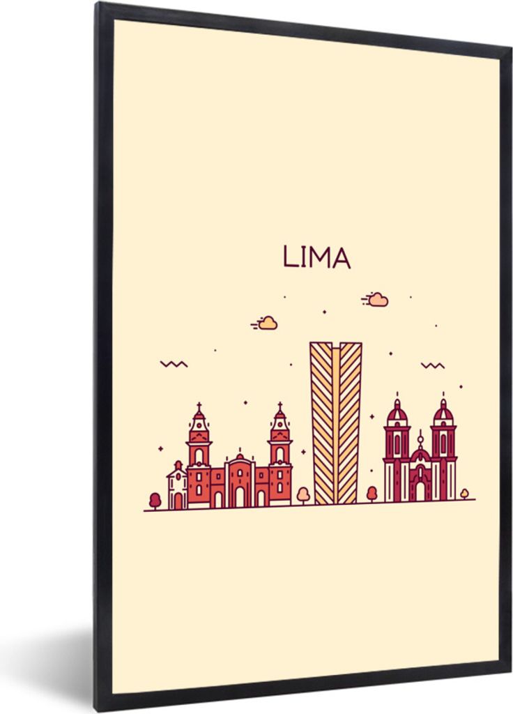 MuchoWow Gerahmtes Poster Skyline - Lima - Peru 40x60 cm - Poster mit Schwarzem Bilderrahmen Wandposter Rahmen Foto Bilder - Papierdruck - Wandbi...