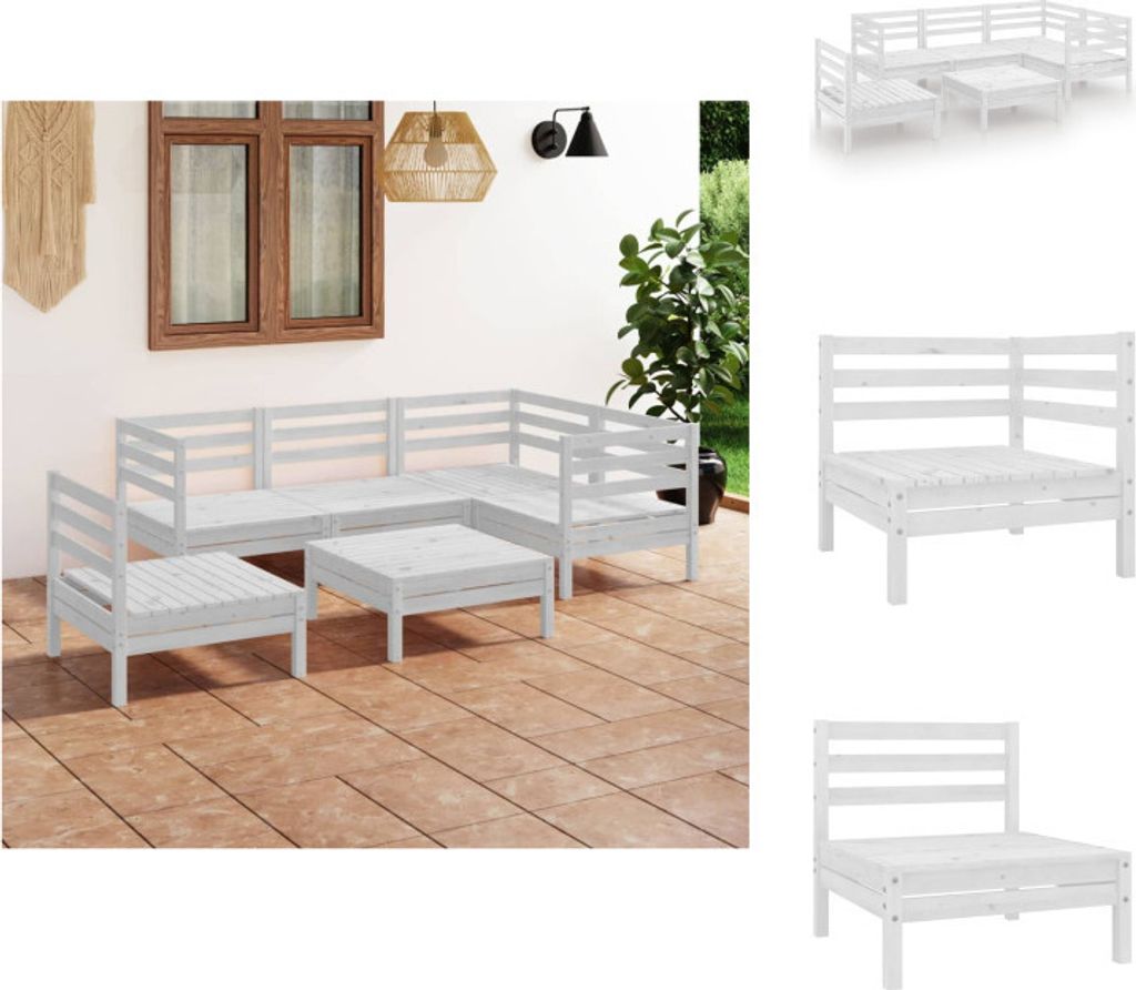 vidaXL 6-tlg. Garten-Lounge-Set Massivholz Kiefer Weiß - Gartenmöbel-Sets