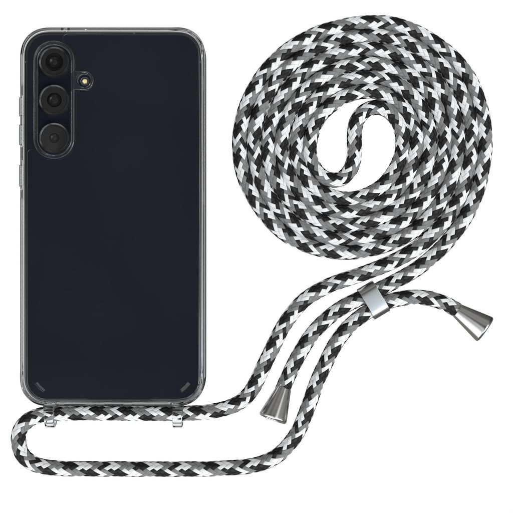EAZY CASE Handykette kompatibel mit Samsung Galaxy A55, Handyhülle mit Umhängeband, Handykordel, Schutzhülle Clear, Band in Schwarz