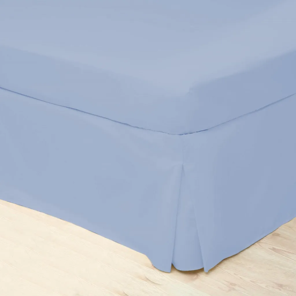 Volant de lit plateforme bleu ciel en percale coton pour lit 2 places
