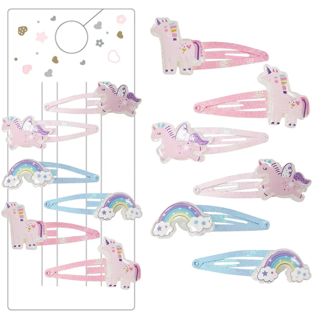 Accessoires cheveux fille : lot de 6 barrettes licorne et arc-en-ciel