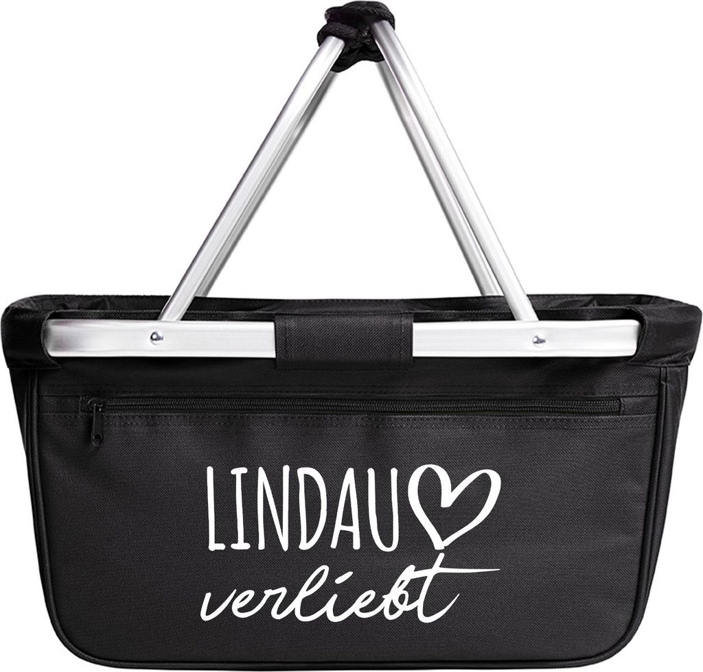 Huuraa Einkaufskorb Lindau Bodensee verliebt 20 Liter Black faltbarer Tragekorb Geschenkidee