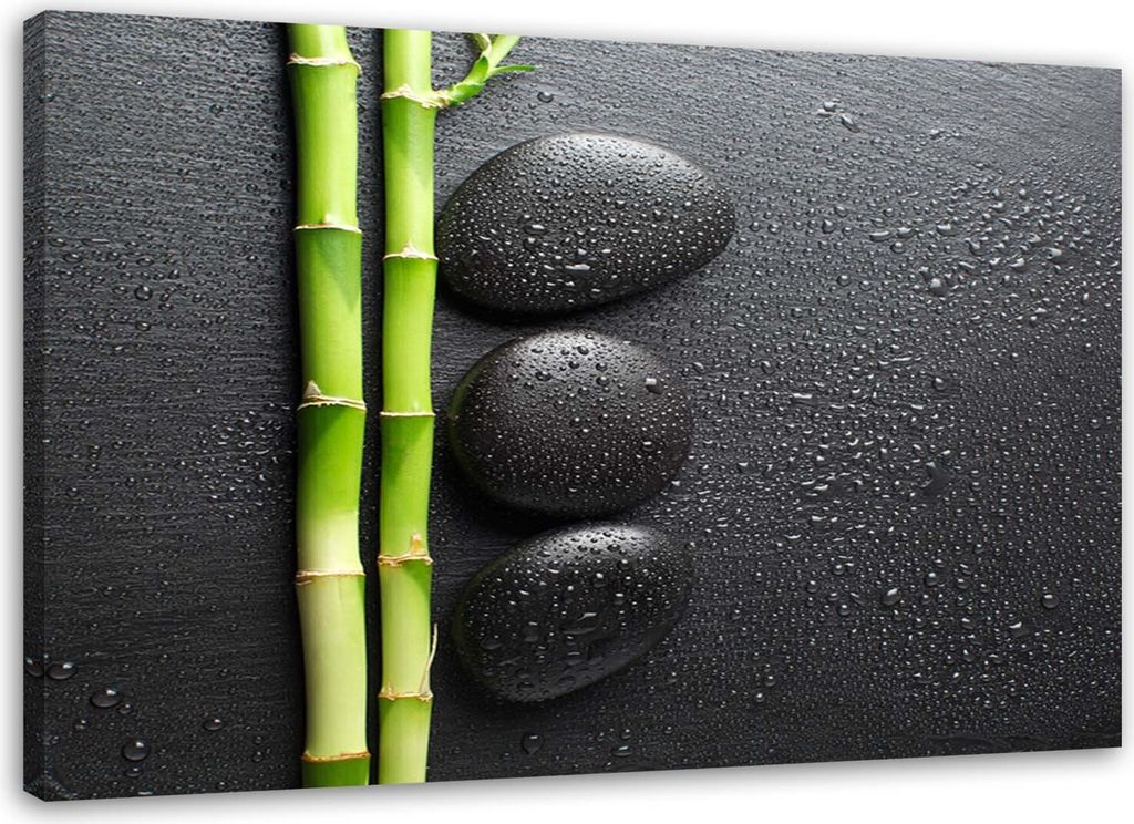 Leinwandbild bambus und zen-steine auf schwarzem hintergrund 60x40 cm Feeby grau wandbild bereit zum aufhängen