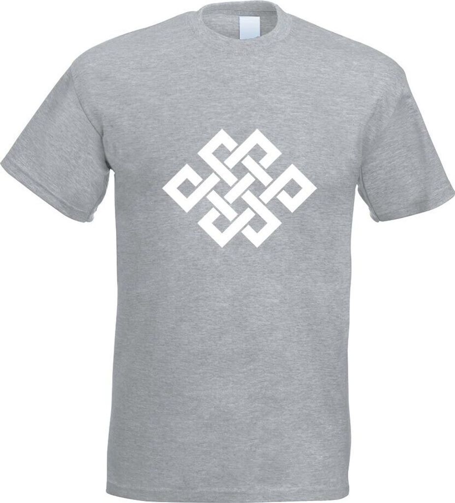 Kiwistar - T-Shirt - Graumeliert - Buddhistischer Knoten Motiv Bedruckt Funshirt Design Print - mit Motiv Bedruckt - Funshirt Design - Sport - Frei...