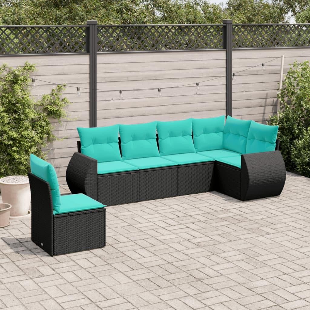 Maison Exclusive - 6-teiliges Gartensofa-Set mit Kissen, schwarzes Polyrattan