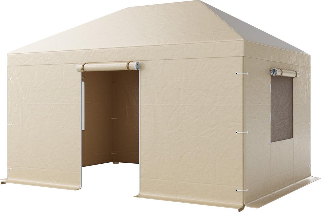 SucceBuy Winter-Pavillonabdeckung, 3,1x4,41 m, Allwetter-Abdeckung mit Seitenwänden und Netzfenstern, PE-Material, geschlossene Schutzabdeckung f...