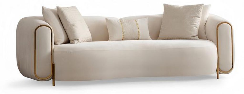 Luxus Wohnzimmer Set Sofa 3 sitzer Sessel Couchtisch Weiß Edelstahl Stoff
