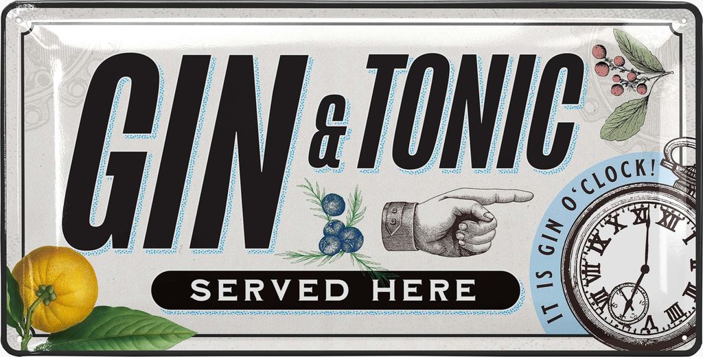 Blechschilder retro Bar Deko - Bar Schild GIN TONIC Served Here - Metallschilder vintage als Alkohol Accessoires - Cocktail Schild