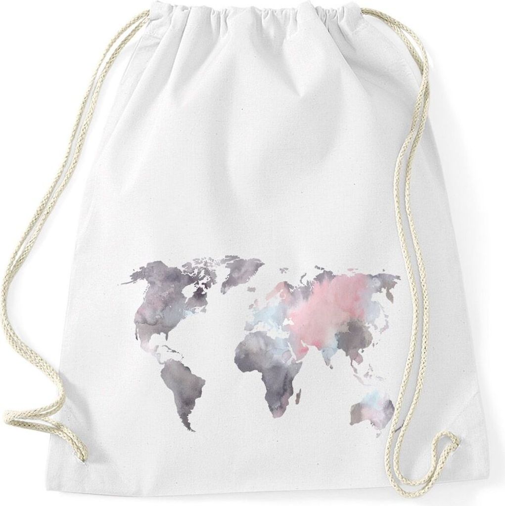 Turnbeutel Weltkarte Wasserfarben Watercolor World Map Gymsac Autiga weiß-grau unisize