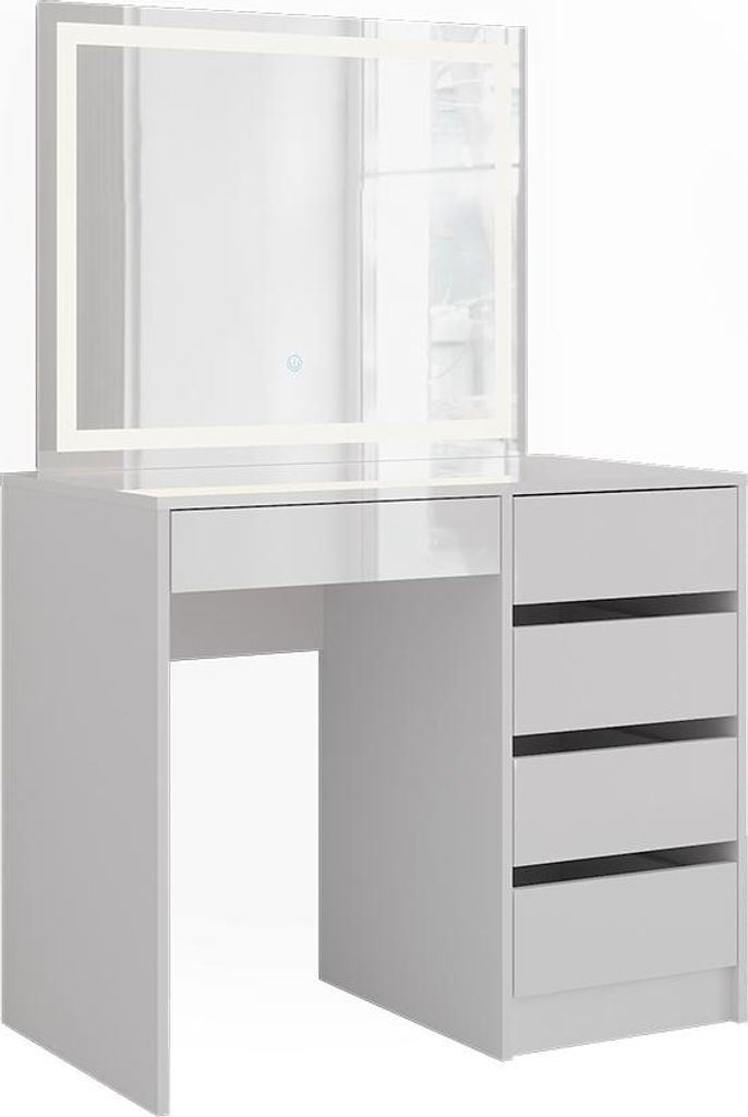 Vicco Schminktisch Sherry, 89.8 cm mit LED-Spiegel, Weiß/Weiß Hochglanz