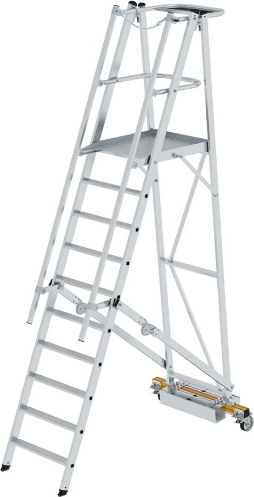 Plattformleiter klappbar mit schmalem Fahrwerk | 10 Stufen | inkl. beidseitigem Handlauf | Aluminium | nivello Leiterschuhe