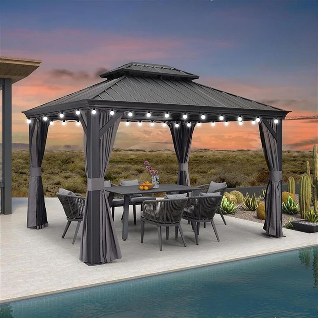 PURPLE LEAF Hardtop Pavillon 3x3.65m wasserdicht winterfest und stabil für den Garten,Bronze,mit Beleuchtung