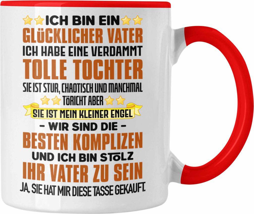 Trendation - Vater Tochter Tasse Geschenk Papa Töchter Geschenkidee Partner Ja Sie Hat Mir Diese Tasse Gekauft (Rot)