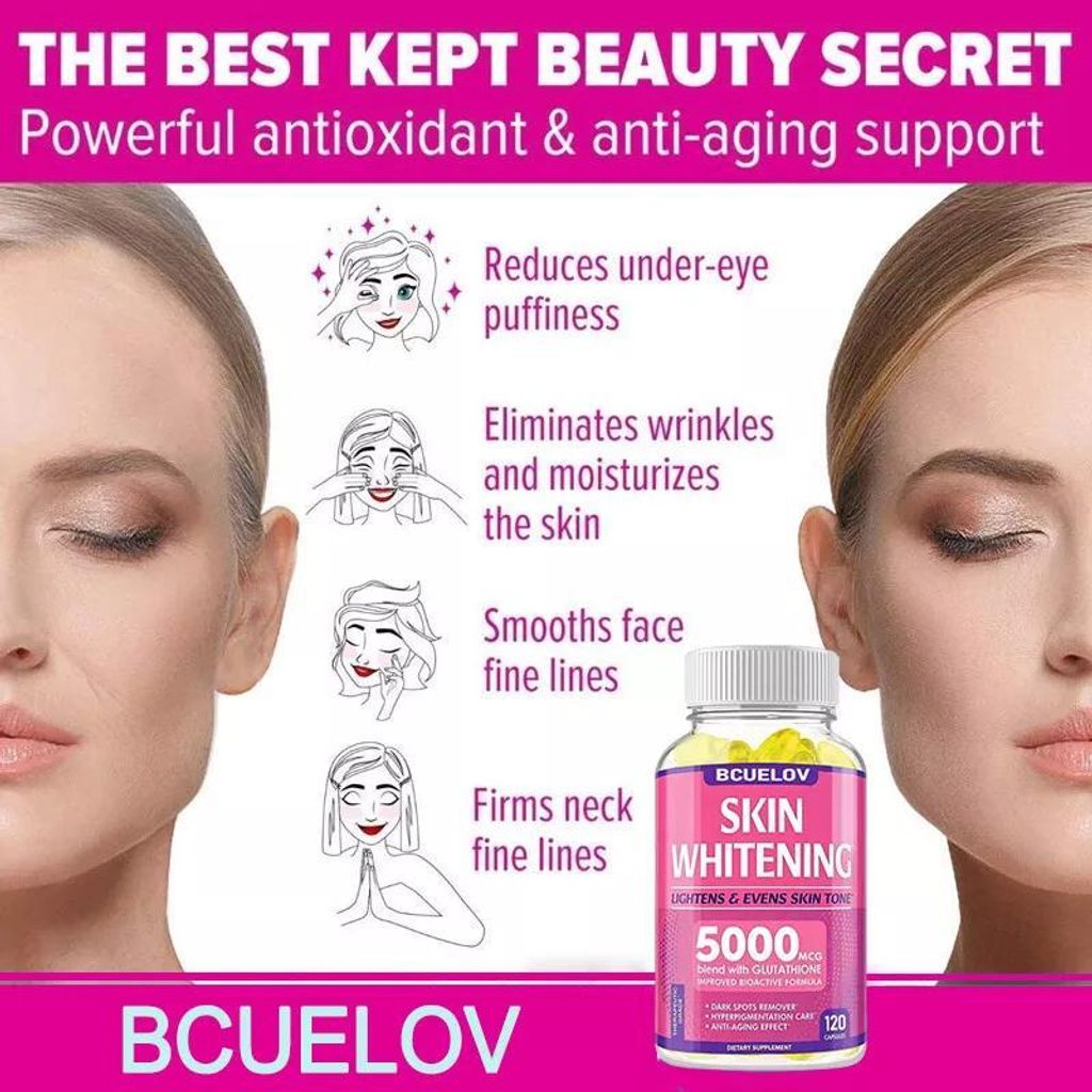 Skin Whitening with Glutathione 5000 mcg (120 Kapseln) Nahrungsergänzungsmittel, Haut