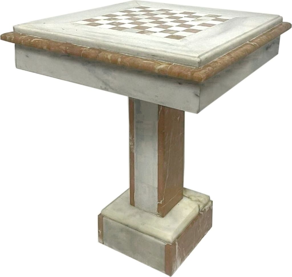 Casa Padrino Barock Schachtisch Weiß / Braun - Quadratischer Marmor Tisch - Barockstil Beistelltich - Marmor Möbel im Barockstil - Barock Möbel