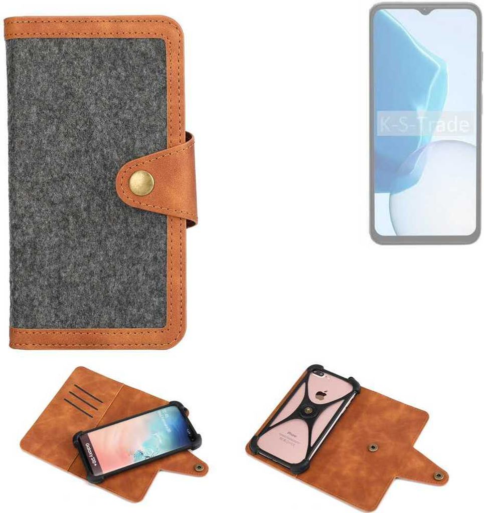 K-S-Trade Schutzhülle Handyhülle kompatibel mit Doogee N55 Plus Filz Hülle Kunst-Leder dunkelgrau braun (1x)