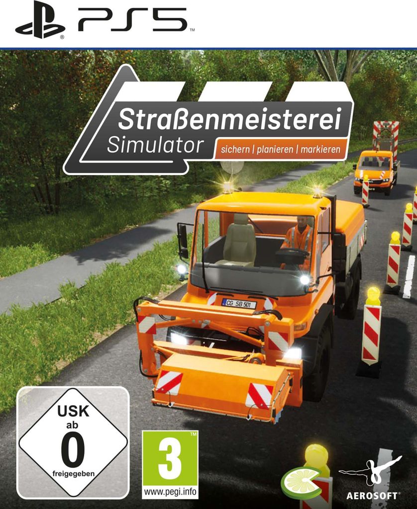 The image is a product packaging for a video game, showing a construction vehicle on a road.