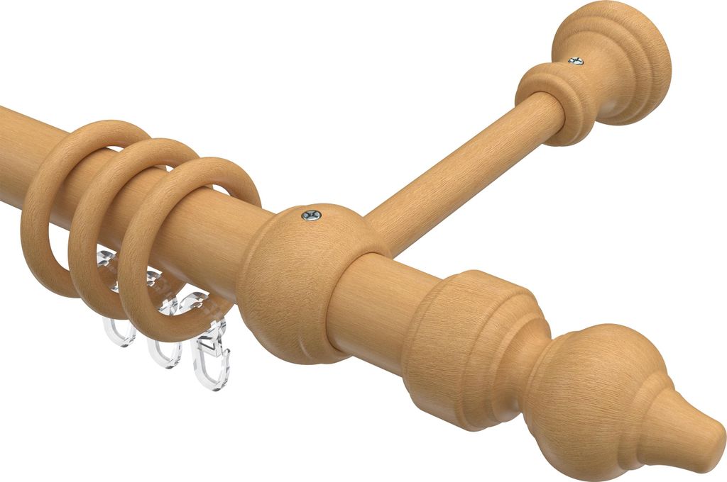 Interdeco Gardinenstange / Vorhangstange Buche lackiert, Typ Classic Rondo (Rillenform), 28 mm Ø 1-läufig, 100 cm