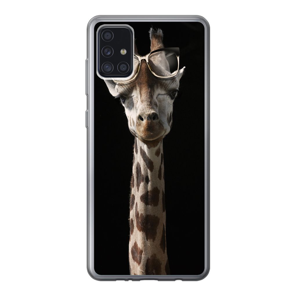 MuchoWow Handyhülle Schutzhülle Hülle für Samsung Galaxy A52 5G Giraffe - Schutzbrille - Schwarz Silikon Softcase Handy Hülle - Umschlag