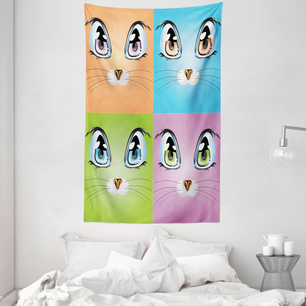 ABAKUHAUS Katze Wandteppich und Tagesdecke, Buntes Tier Kitten aus Weiches Mikrofaser Stoff Waschbar ohne Verblassen Digitaldruck, 140 x 230 cm, Li...