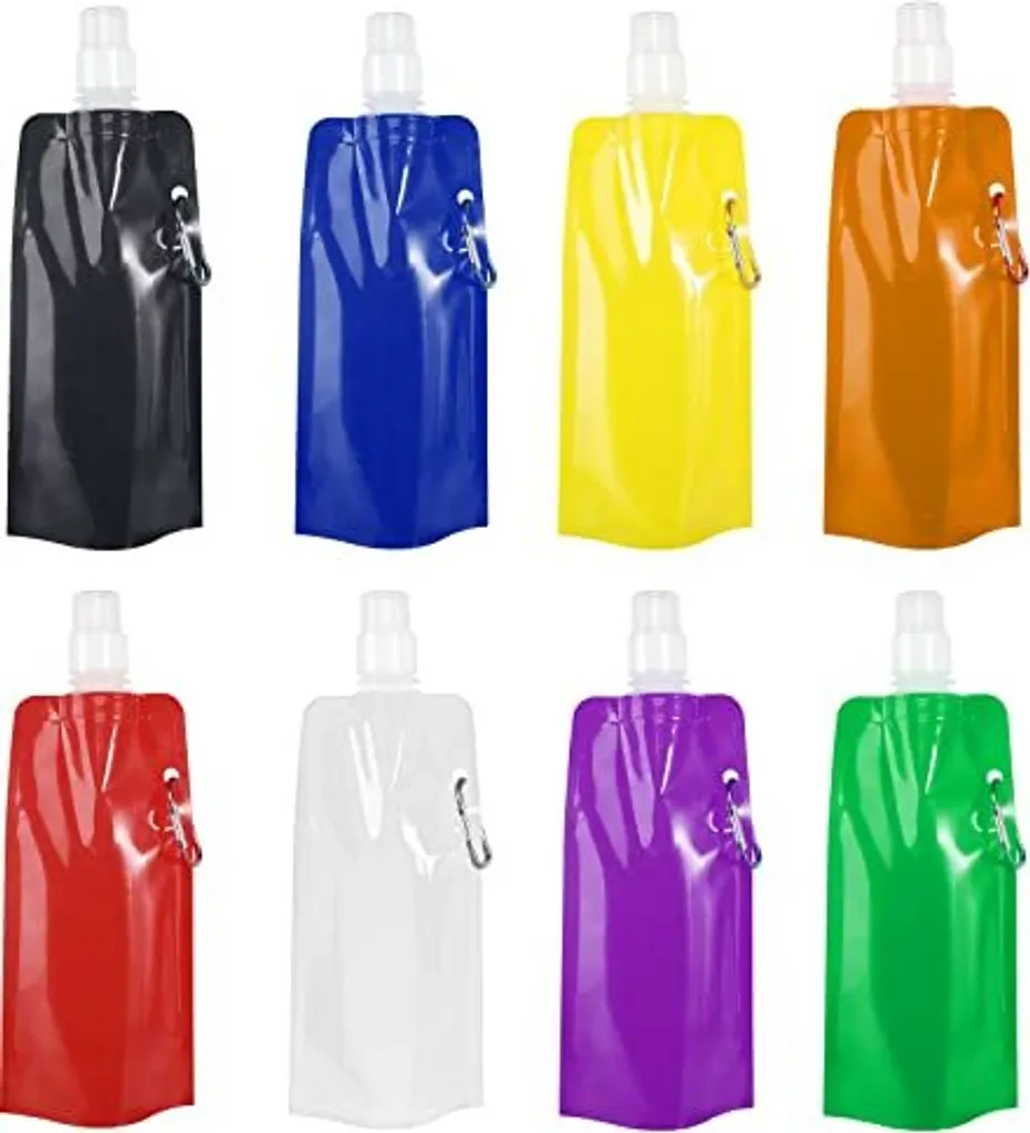 Set 8 Borracce Portatili Pieghevoli 480ml Viaggi in Aereo e Fitness
