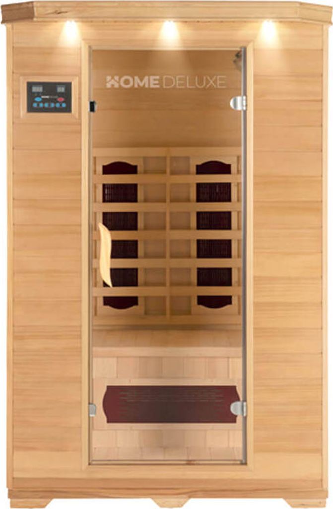 HOME DELUXE – Infrarotkabine REDSUN M – 120 x 105 x 190 cm - für 2 Personen, 5 Keramikstrahler – Holz: Hemlocktanne I Infrarotsauna, Sauna, ...