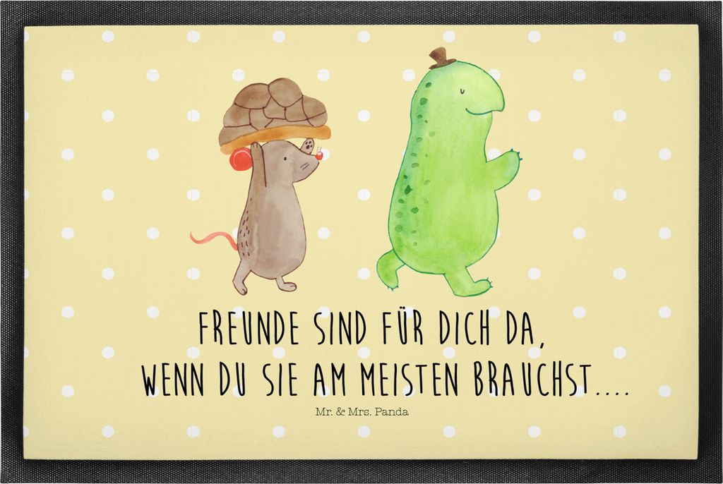 Mr. & Mrs. Panda Schmutzfangmatte Schildkröte Maus 50 x 75 cm - Gelb Pastell - Geschenk, flurmatte, Schmutzmatte, Freunde, Bodenvorleger, Hilfe, F...