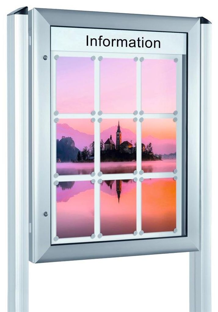 Softline-Schaukasten, BxTxH 1380x80x1025 mm, DIN A0 quer, Aluprofile, ESG-Glas, Rückwand weiß, inkl. 10 Magnete + 1 Einstecktasche