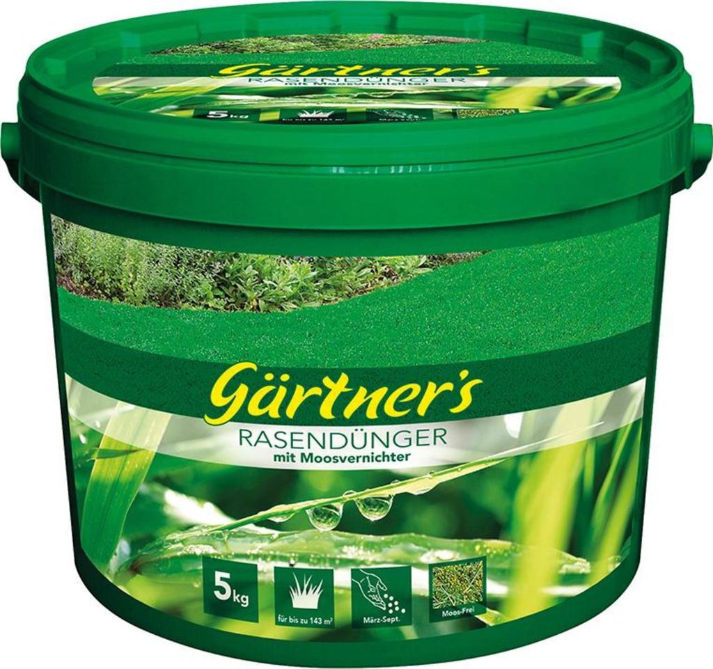Gärtner ́s Rasendünger mit Moosvernichter, 5kg Eimer