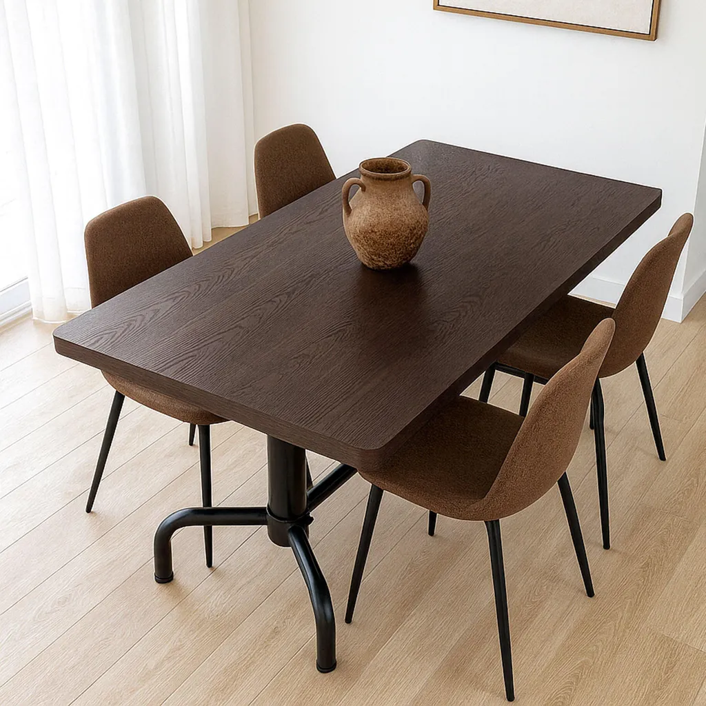 Grande table de cuisine 140x80 bois foncé pour 6 personnes pieds noir