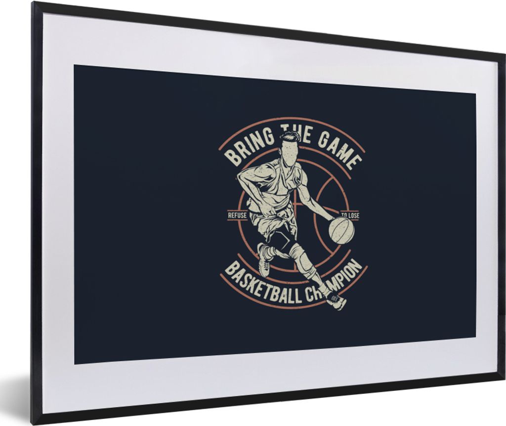 MuchoWow MuchoWow Gerahmtes Poster Basketball - Sport - Retro 60x40 cm - Poster mit zchwarzem Bilderrahmen - Schlafzimmer - Plakat in Rahmen - ...