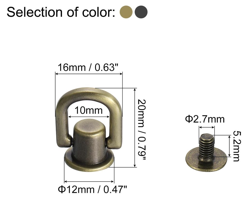 8 Stš¹ck Kugelkopf Knopfnieten mit D Ring, 12 mm Ledernieten Nietenschrauben Schraubnieten fš¹r DIY Lederhandwerk Taschengurt, Bronzefarben, Me...