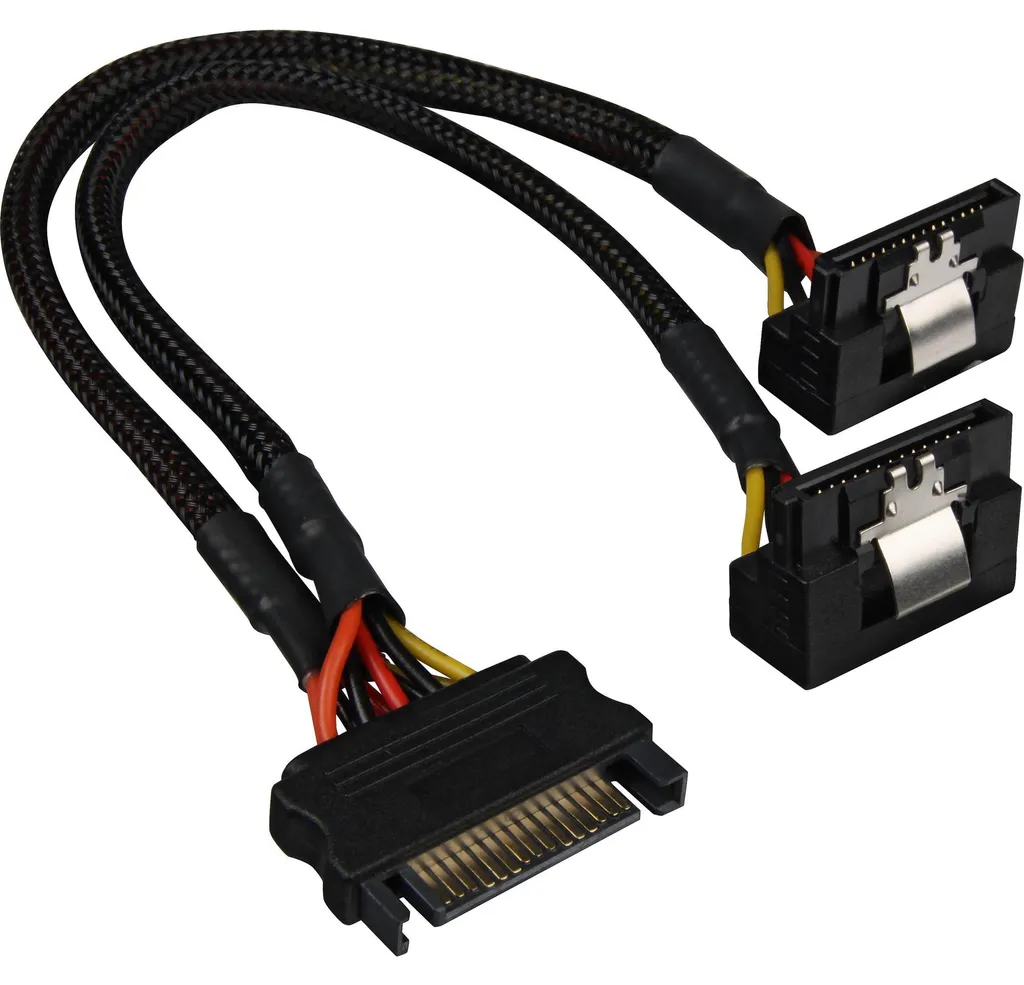 Rallonge alimentation SATA en Y Sharkoon 20cm coudée 90 degrés noir bk