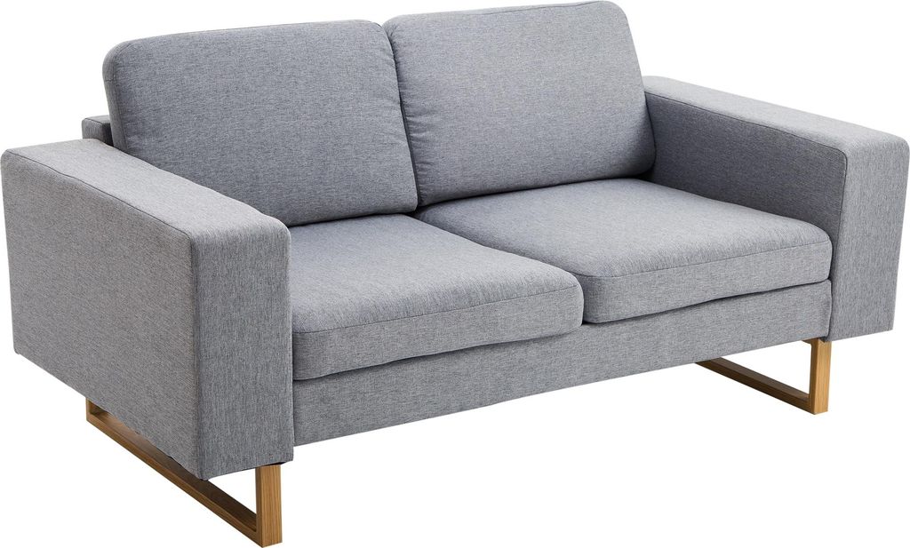 2-Sitzer Sofa Stoffsofa Ecksofa Polstersofa Sitzmöbel Armlehne Holz hellgrau 145 x 82 x 78 cm