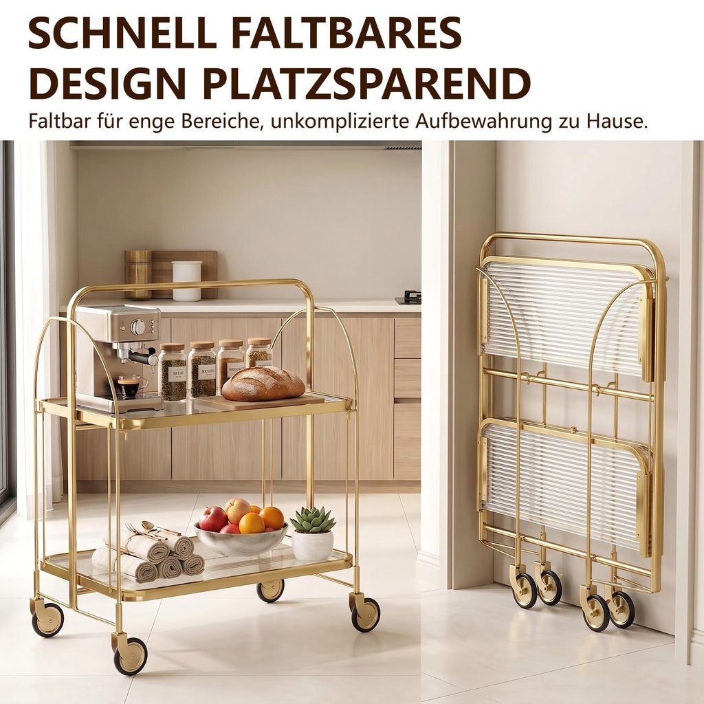 Servierwagen aus Edelstahl mit 2 Glasablagen, 68 × 40 × 80