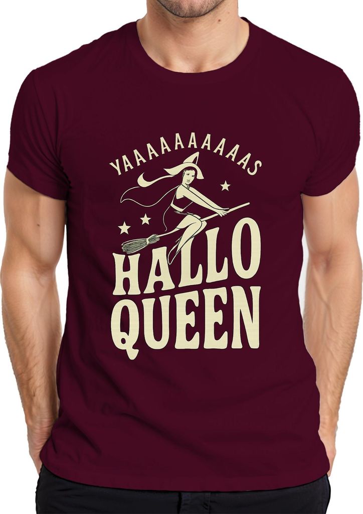 Hallo Queen Hexe Besen Yaaaaaas Halloween Retro Vintage Lustig Herren T-Shirt, Burgundy, XXL