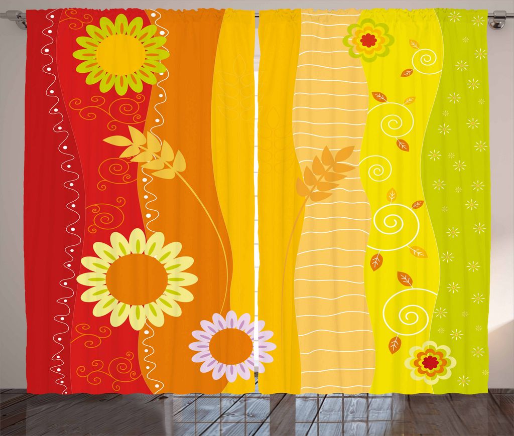 ABAKUHAUS Bunt Rustikaler Gardine, Weizen Farm House Theme, Schlafzimmer Kräuselband Vorhang mit Schlaufen und Haken, 280 x 175 cm, Grün Orange Rot
