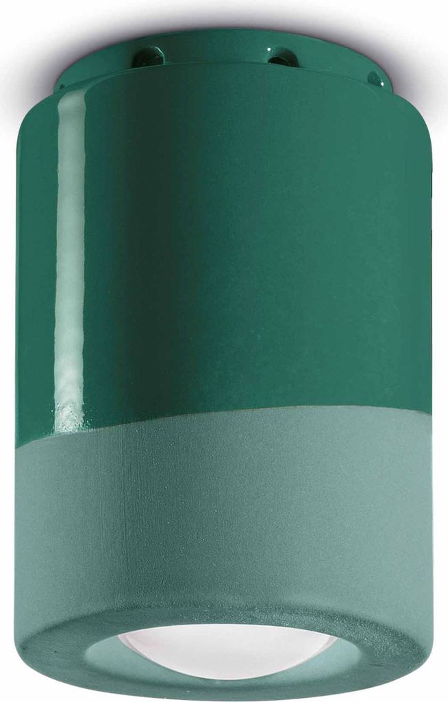 Spot Lampe Decke Keramik E14 D: 8,5 cm Aufputz Flaschengrün rund Retro Keramiklampe