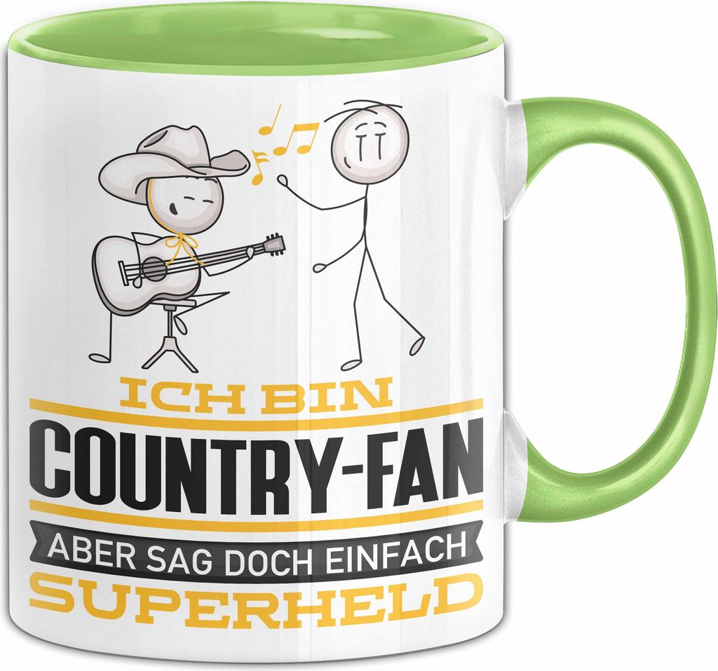 Country-Fan Geschenk Tasse Ich Bin Country-Fan Aber Sag Doch Einfach Superheld Lustige Geschenkdiee für Country-Fan Kaffee-Becher (Grün)