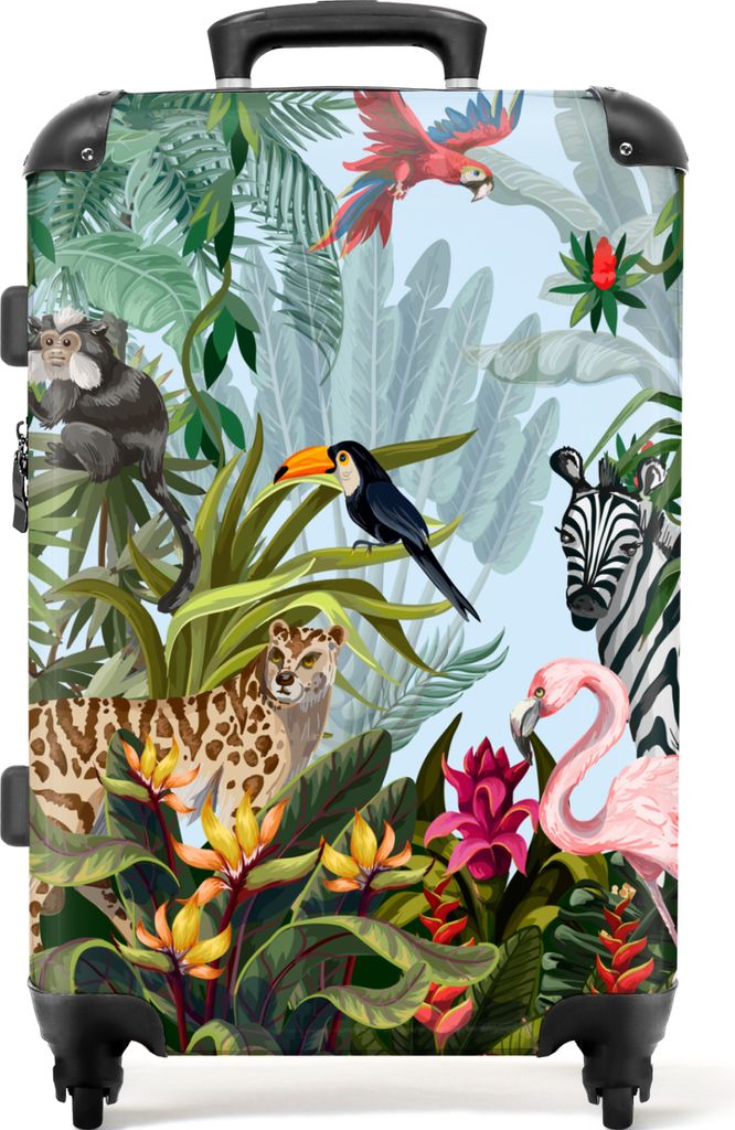 NoBoringSuitcases.com Großer Koffer - Dschungel - Natur - Jungen - Mädchen - Kinder - Zebra - Flamingo - Kombinationsschloss TSA - Hartschalen ...