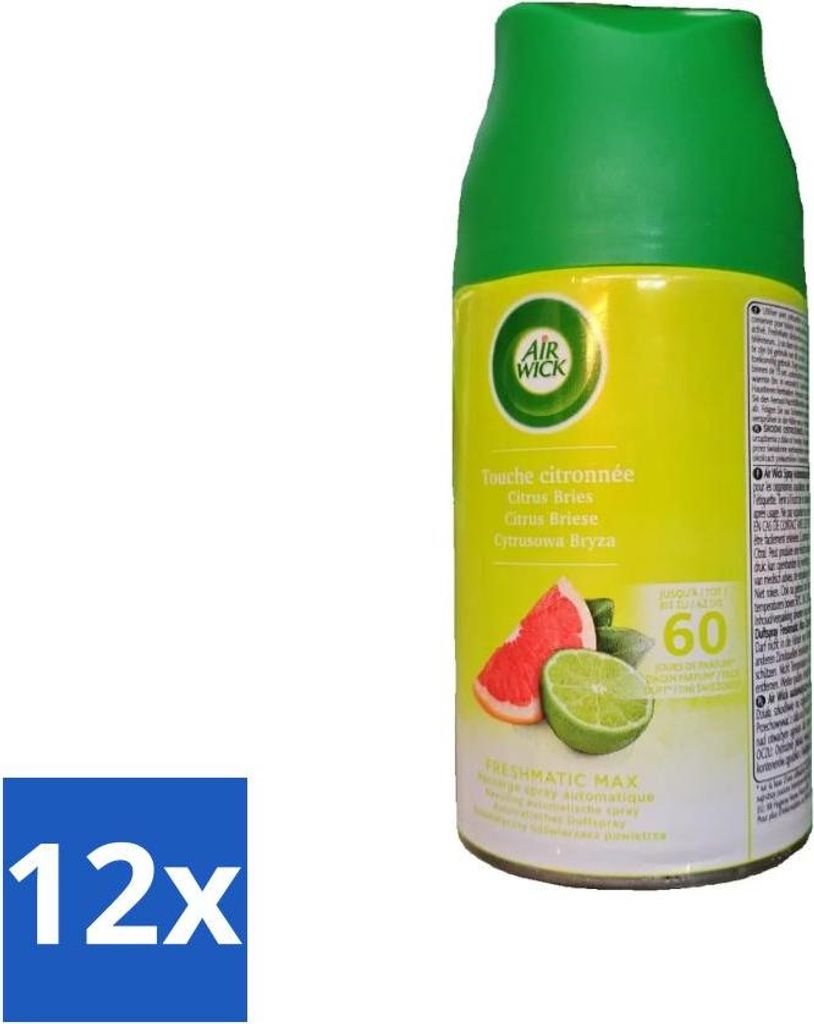 Air Wick - Lufterfrischer Nachfüller - Citrus Breeze - Automatisches Spray - 250 ml - Vorteilspack - 12 Stücke