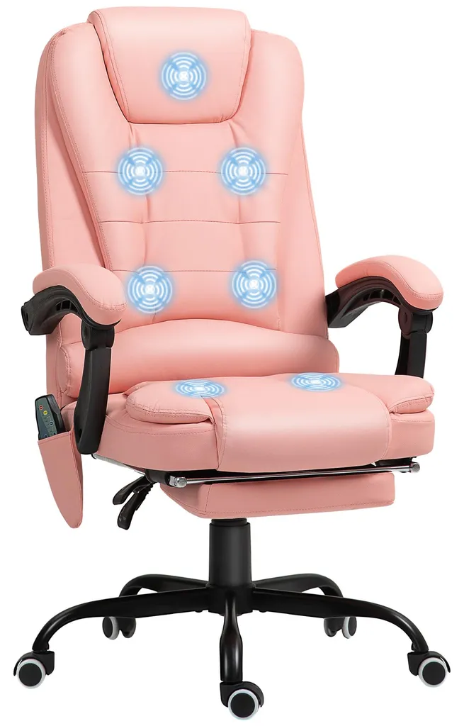 Fauteuil de bureau massant rose siege de gamer ergonomique 7 pts