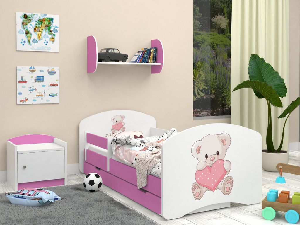 Happy Babies Kinderbett - Mit Matratze & Schublade und Rausfallschutz, 70x140, Mädchen Kinderbetten & Jugendbett Jungen Kids Bed
