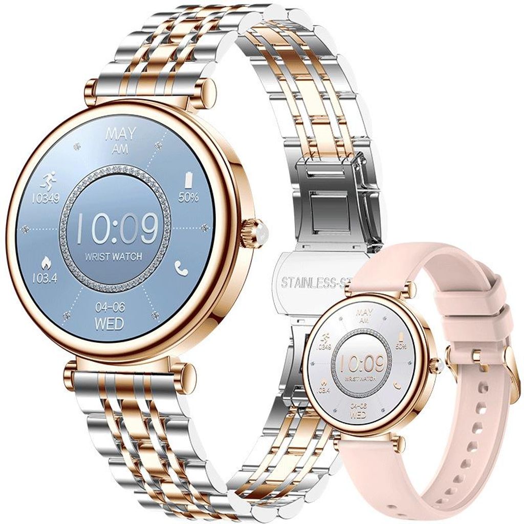 Damen Smartwatch Roségold Rund | Fitnessuhr mit Produktbild 